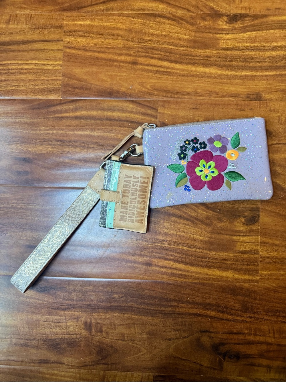 Consuela Floral Glitter Wristlet Pouch in Lilac